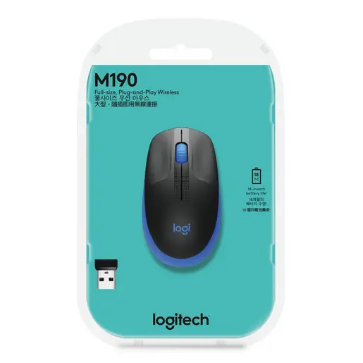 LOGITECH MOUSE M190 WIRELESS BLUE