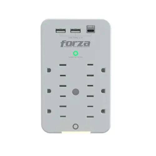 FORZA FWT-631USBC SURGE WALL TAP 110V 3USB 6AC OUT NLIGHT