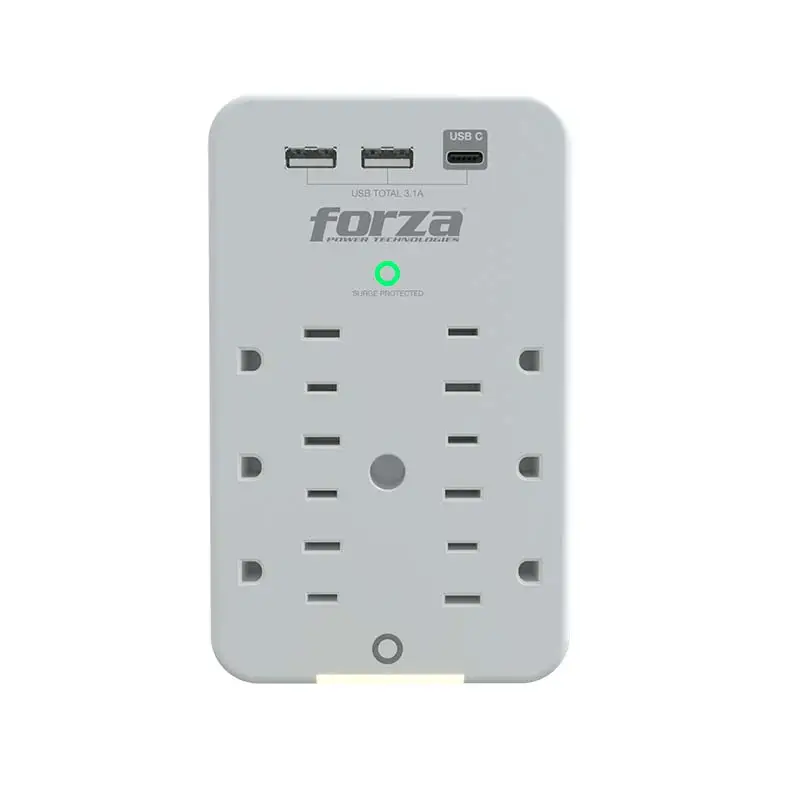 FORZA FWT-631USBC SURGE WALL TAP 110V 3USB 6AC OUT NLIGHT