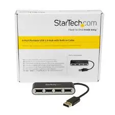 HUB STARTECH.COM 4-PORT PORTABLE USB 2.0 HUB WITH BUILT-IN CABLE